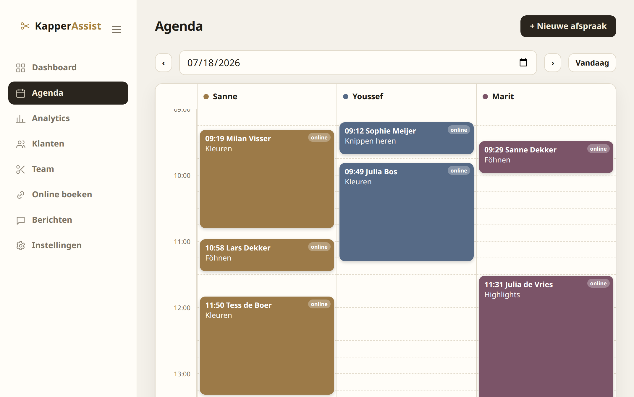 Agenda met kolommen per kapper